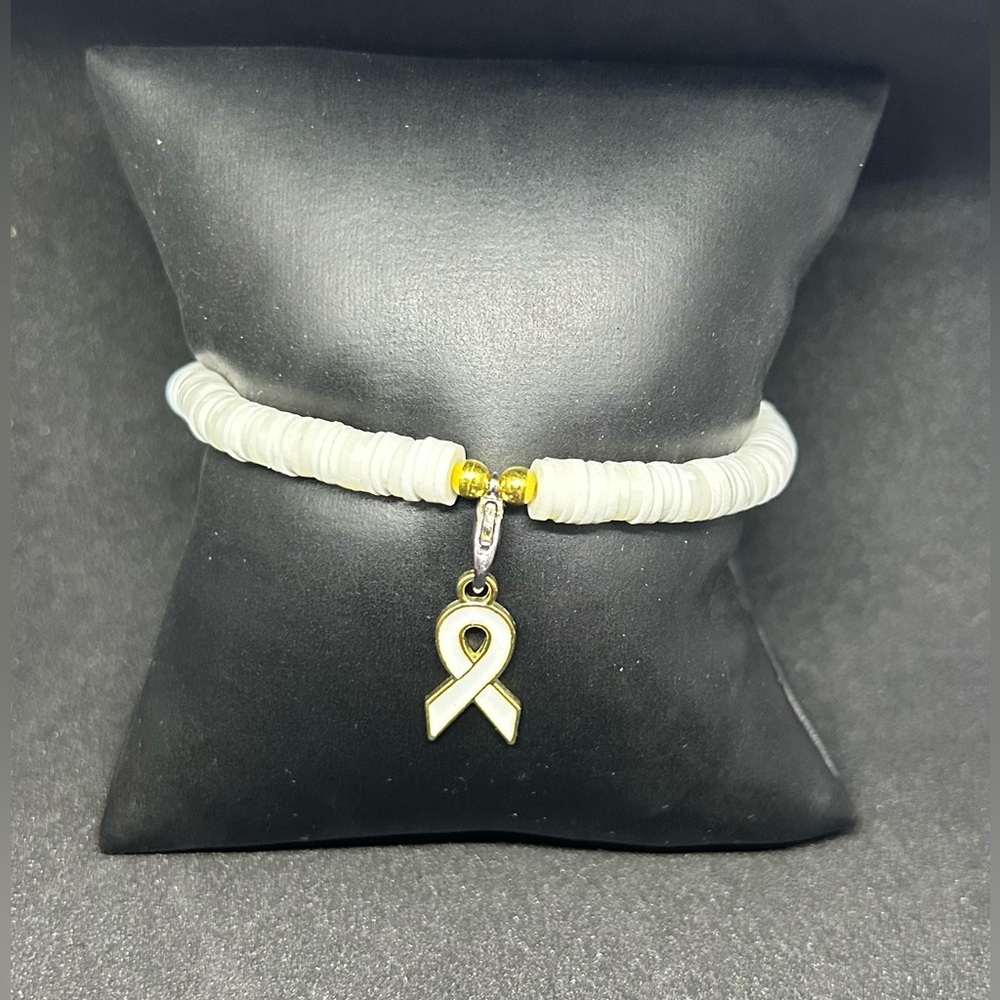 White Ribbon (Awareness) Heishi Charm Bracelet